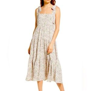 Chelsea28 Floral Tank MIDI Sundress in Taupe-Lavendar Blooms, Size Large